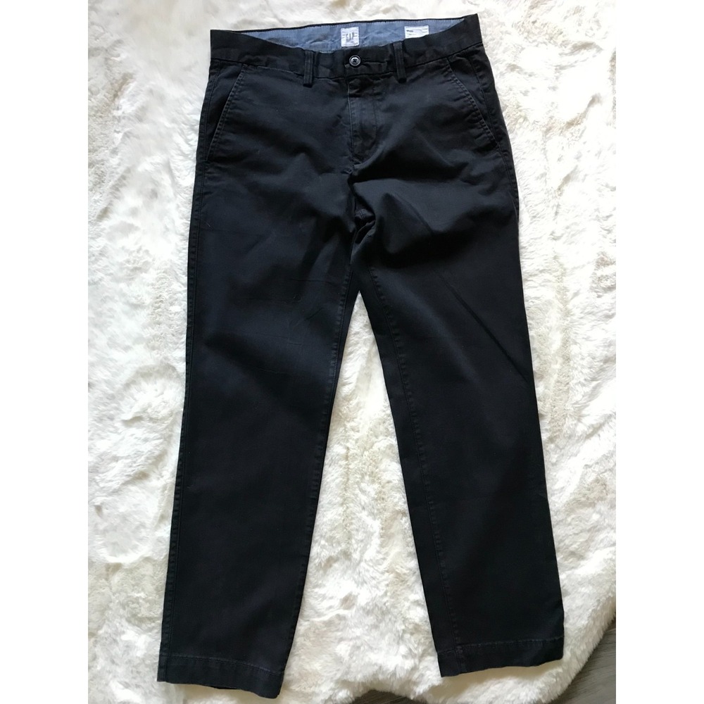 GAP Mens Straight Fit Chino Pants Black Cotton Twill Casual Trousers 38x30